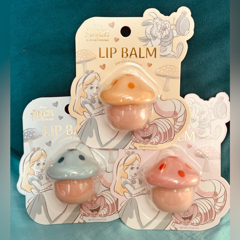 NEW Disney Alice In Wonderland Lip 👄 Balms Bundle Of 3 Yummy Scented Flavors